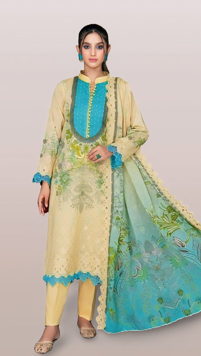 Rangriti Lawn with bothi Embroidery Lawn Voile Dupatta